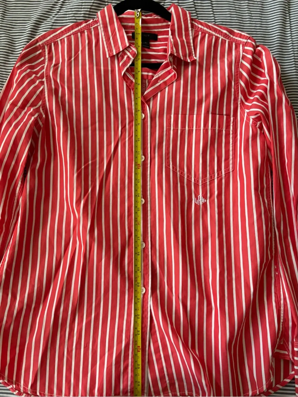 J. Crew Red and White Vertical Stripe Button-Down Shirt